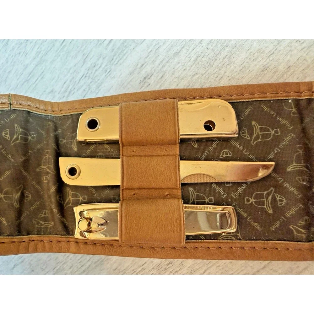 Vintage English Leather Grooming Kit Gold Tone Manicure Travel Case Set Unisex